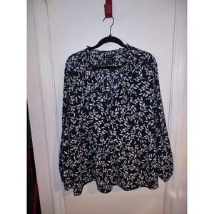 Lane Bryant 18/20 peplum printed navy blue blouse